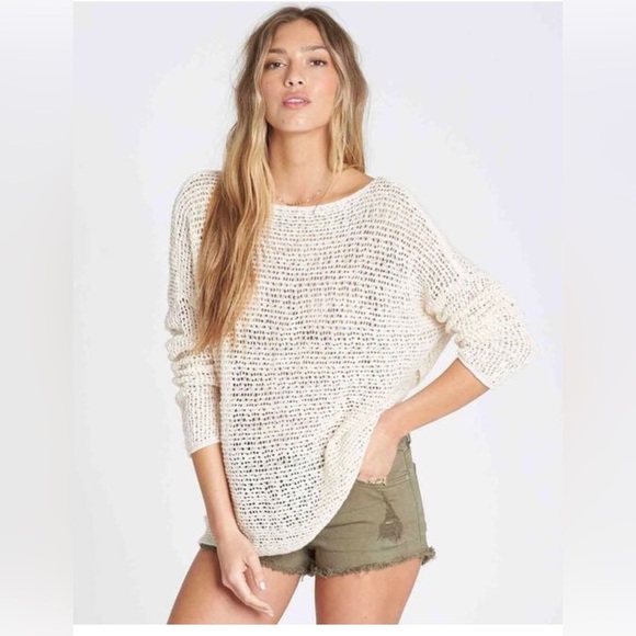 Billabong Crew Neck Cream Knit Sweater - Picture 1 of 7